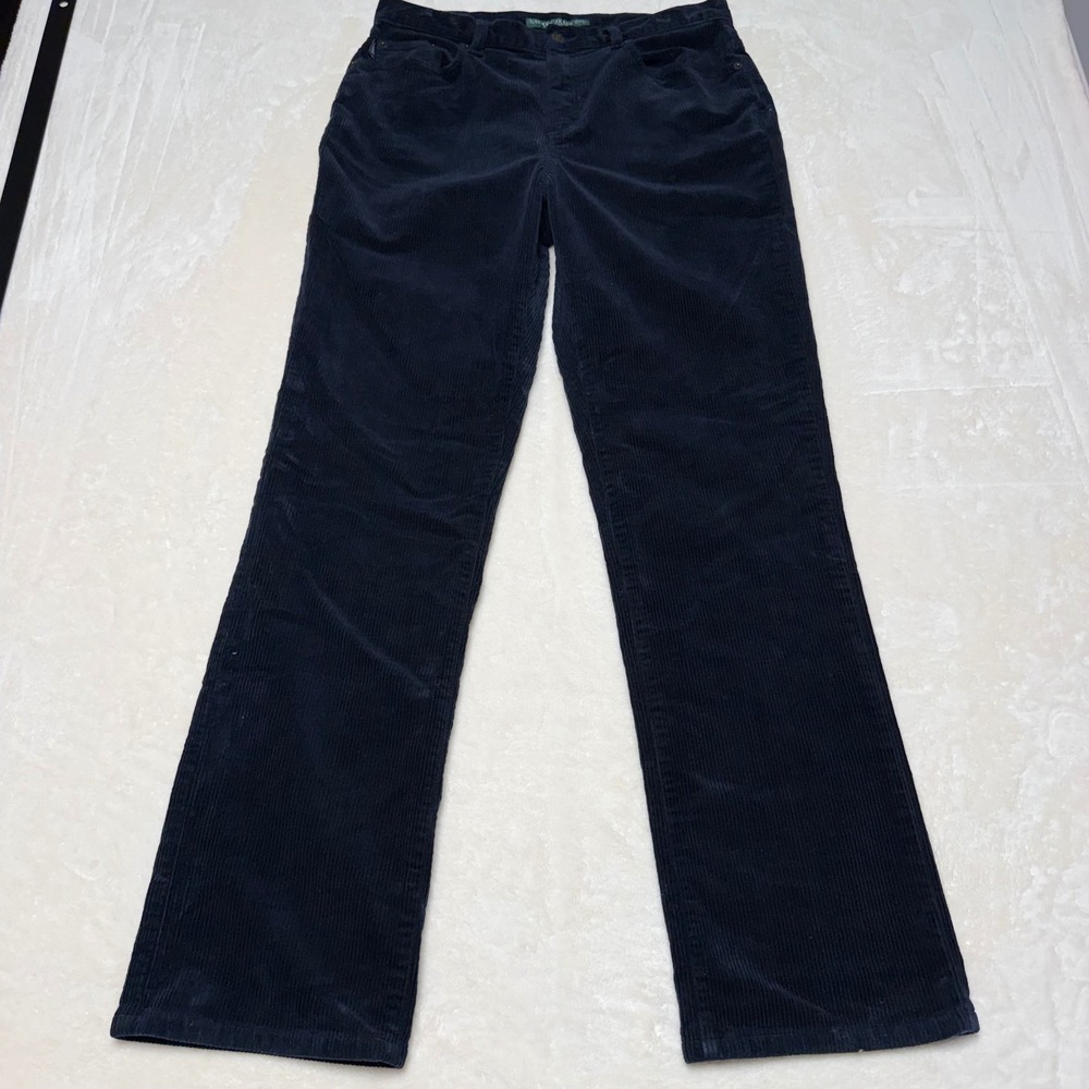 Lauren Jeans Co Ralph Lauren Corduroy Straight Leg Pants Women Size 10 Navy Blue